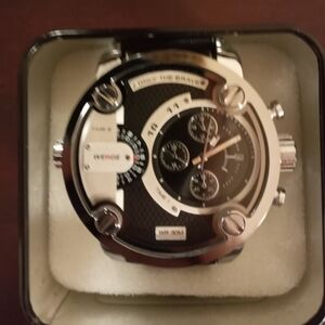 New Dual Time zone Black Weide Men’s Fashion Watch with box